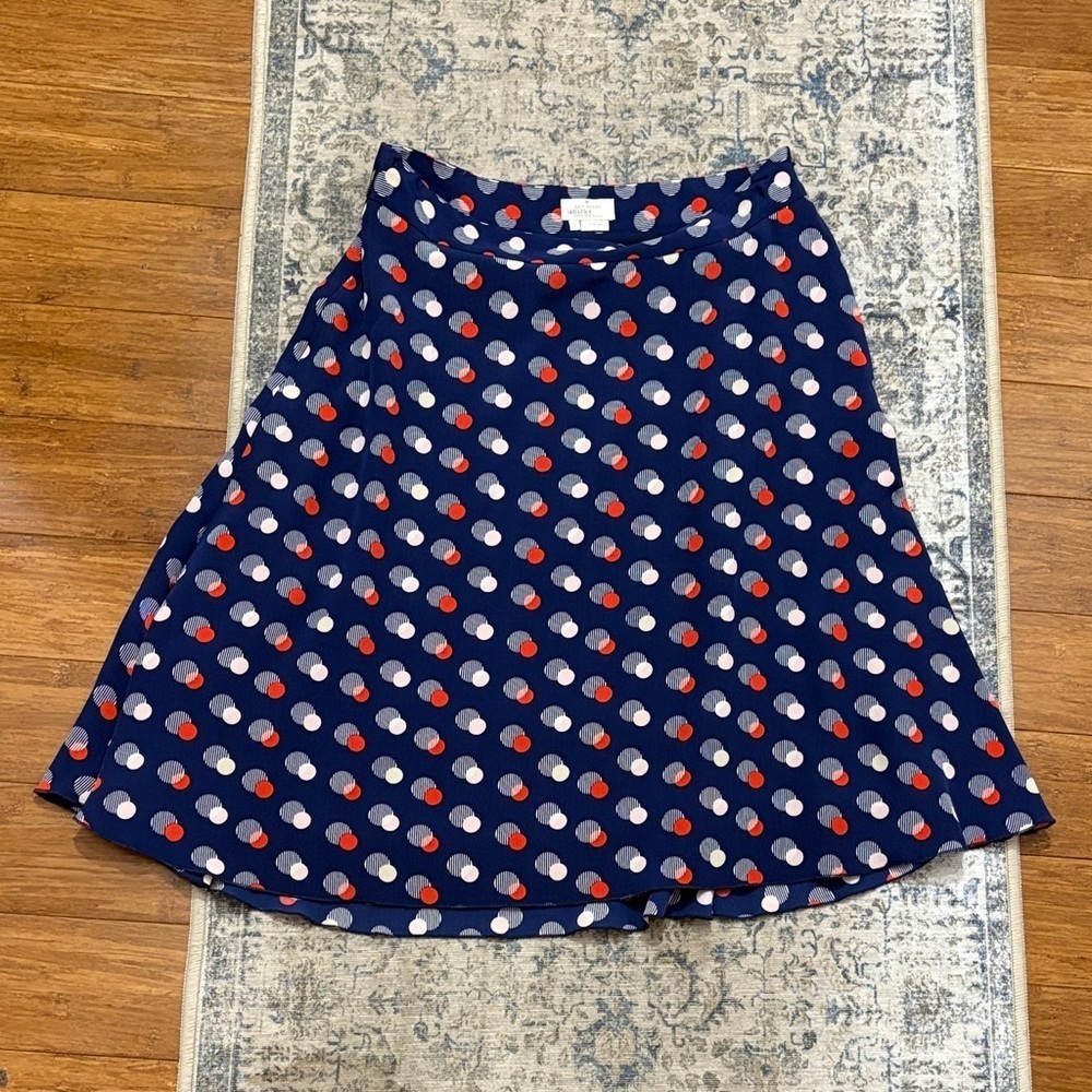 Kate Spade Navy A-Line Skirt with Red and White Dots- size 6 - 100% silk